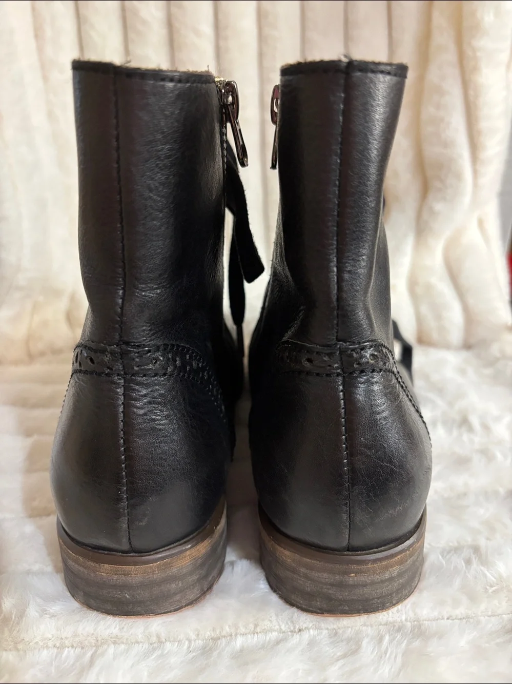 Sprout Black Leather Lace Up Brogue Ankle Boots Cap Toe Oxfords Size 8 8.5